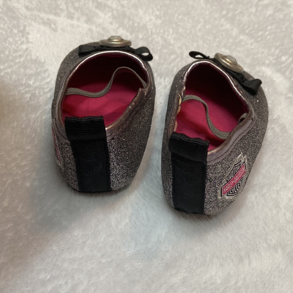 Harley Davidson Cycles Toddler Size 2/3 Silver Sparkle Shoes - Picture 4 of 10